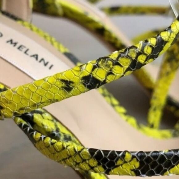 ANTONIO MELANI Vaylyn Snake Print Leather Lace Up Sandal Yellow Black sz 9 - Picture 3 of 10